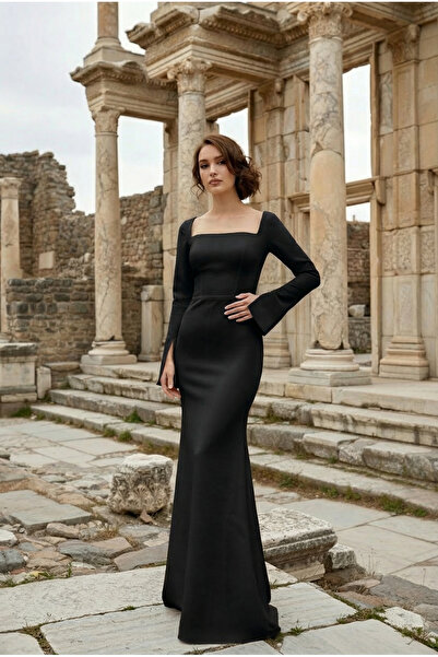 berissima bride Balık Abiye Elbisesi, Kare Yaka, Yırtmaç Kol, Astarlı, Seraphine