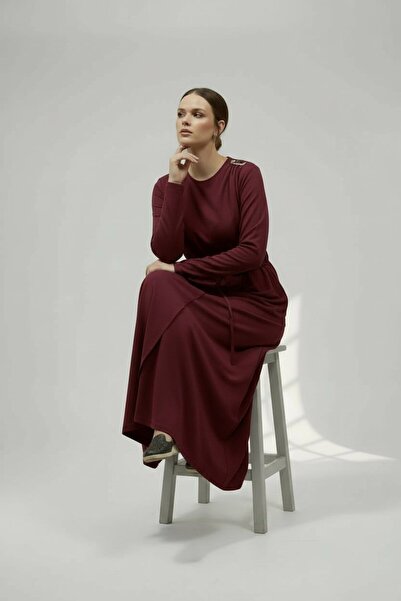 Molly Nelly Γυναικείο φόρεμα casual με κορδόνια και αγκράφα στον ώμο