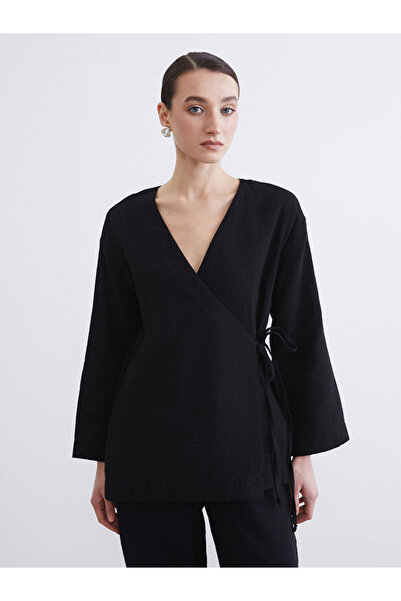 LC Waikiki MG TRENDEN Negru decolteu petrecut în V Kimono de muselină pentru ...