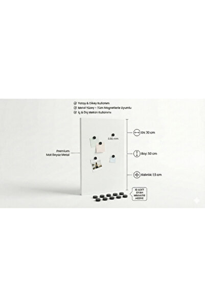 RİVO HOME DECOR 30 X 50 cm White Decorative Metal Magnetic Board Magnet Board...