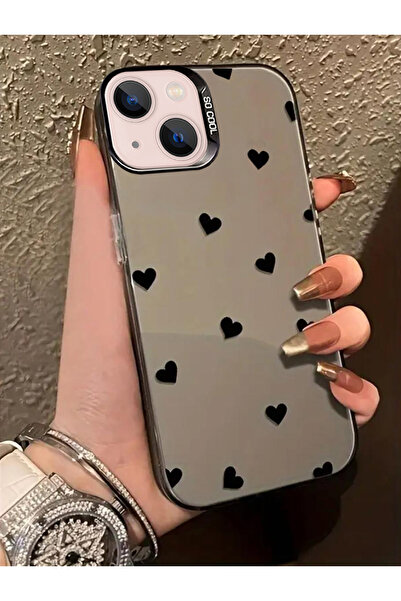 Caseji Phone 15/14 Compatible Black Hearts Print Pattern Quality Luxury Phone...