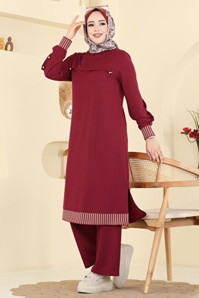 ModaMerve Ribana Detaylı İki İplik Takım PL9193-MS Bordo