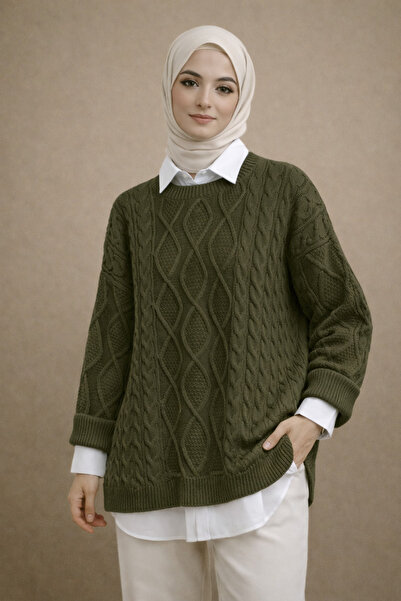 Kirazgym Honeycomb Textured Casual Knit Sweater – Khaki