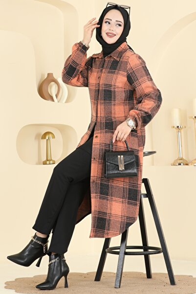 ModaMerve Ekose Desen Oduncu Tunik 3074KTR750-MS Oranj