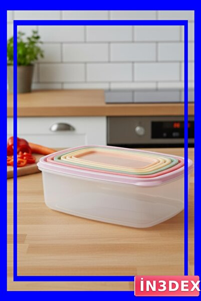 İN3DEX 6 Piece 3 Liter Capacity Kitchen Storage Container Set Mixed Color