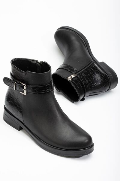 Budi 165-204/1 Black Croco Buckle Accessory Zippered Daily Women's Boots