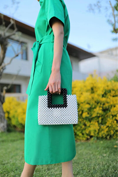 BLACK MODBLACK Double color pearl handmade bag white