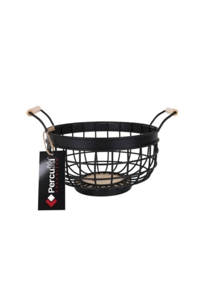 Percutti Coș de fructe negru metalic cu mânere, 24 x 13 cm