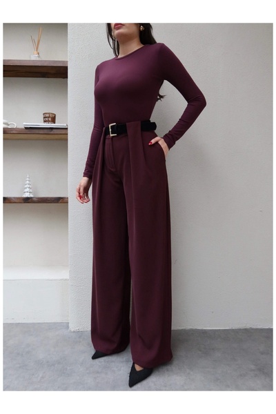 ESRAHELVACI Belted Palazzo Trousers with Bridge Detail