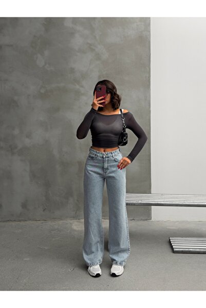 Blue Wings Belt with Apollet Back Pocket g Embroidered Wide Leg Jeans