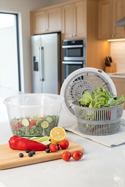 Buclee Pratik Sebze Kurutucu ve Salat Hazırlayıcı - 4.5 Litre Geniş Hazneli Gri