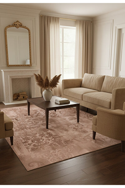 Etnik Dekor Soğan Kabuğu Tonlu Eskitme Desenli Dijital Baskı Kaymaz Taban Mak...