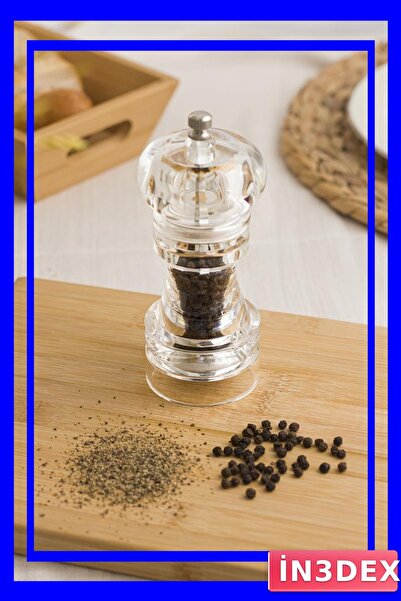 İN3DEX Transparent Acrylic Spice Mill 14cm Salt Pepper Grinder
