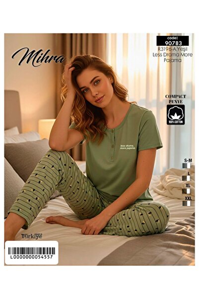Mihra Yarım Düğmeli Compact Penye %100 pamuk Yeni Sezon Kısa Kollu Pijama Takımı