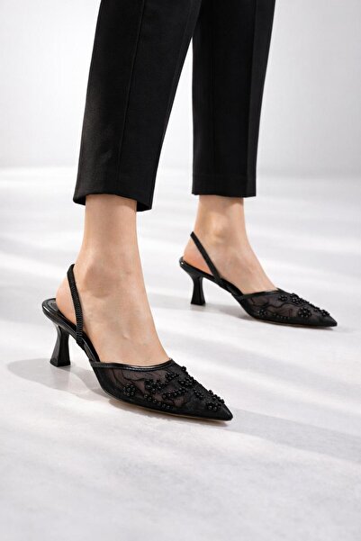 DORA -γυναικεία παπούτσια με μυτερό τακούνι-μαύρο