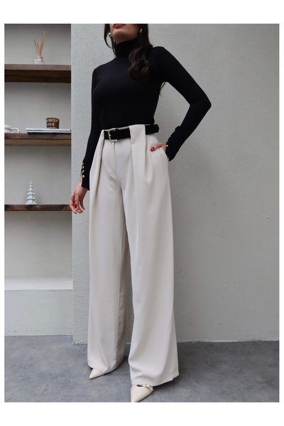ESRAHELVACI Belted Palazzo Trousers with Bridge Detail