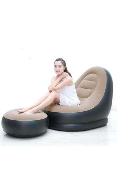 Generic 2-in-1 Inflatable Lounge Chair with Footrest – Portable Folding Flock...