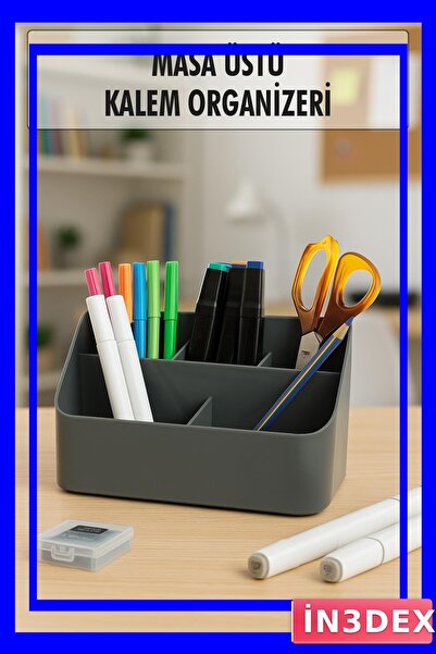İN3DEX Smoked Color Desktop Pen Organizer 11X19X11 cm