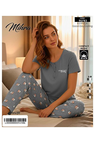 Mihra Yarım Düğmeli Compact Penye %100 pamuk Yeni Sezon Kısa Kollu Pijama Takımı