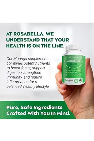 Rosabella Eşarp Moringa Capsules Pure Moringa Powder, Supports Energy Skin Immune and Gut Health ,60 Capsules