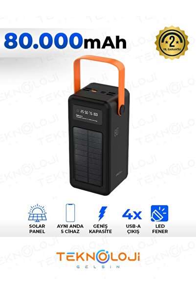 Genel Markalar Güneş Enerjili Solar Powerbank 80.000 mAh Dijital Göstergeli E...
