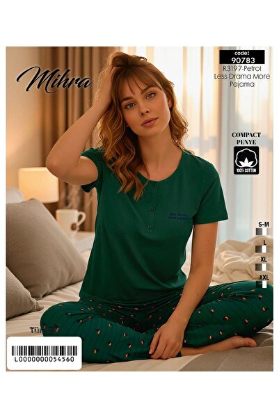 Mihra Yarım Düğmeli Compact Penye %100 pamuk Yeni Sezon Kısa Kollu Pijama Takımı