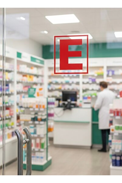 MOD UV BASKI ECZANE KAPI LOGOSU ŞEFFAF ETİKET BEYAZ ETİKET 30x30 CM