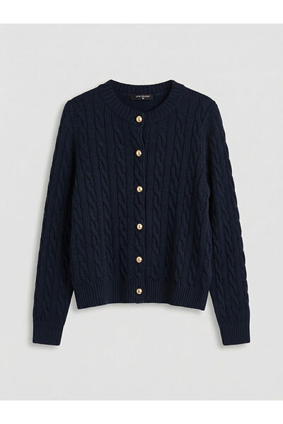 LC Waikiki سترة تريكو نسائية من MG TRENDEN باللون الأزرق الداكن وياقة الدراجة...