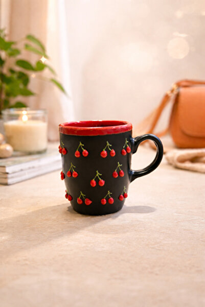 Zühre KİRAZ DESENLİ BÜYÜK BOY KUPA EL İŞİ