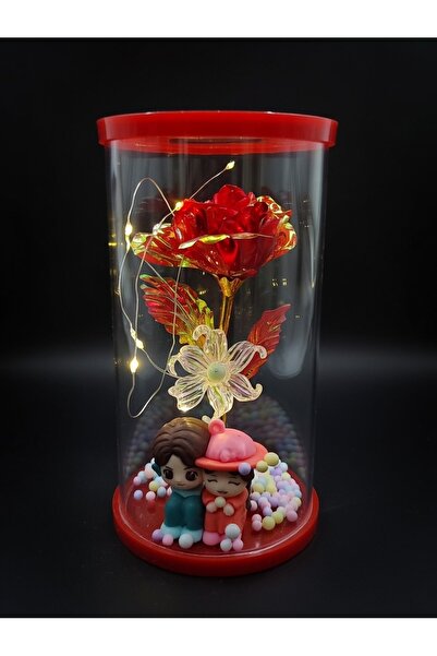 Kalpkutusu Işıklı Cam Fanus İçinde Solmayan Gül – Sevgiliye Özel Romantik Hediye