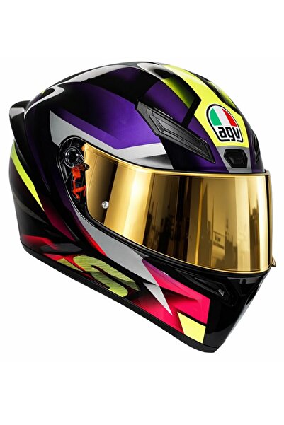 AGV K1 S E2206 FASTLAP BLACK PURPLE PINK M0196 - GOLD VİZÖR