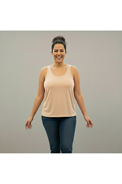 MrrMajestic Women's Thick Strapped Beige Lycra Tank Top - Oversized Size - Se...