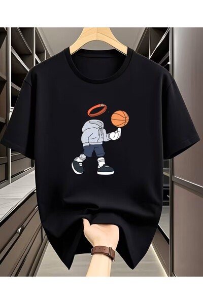 LELVANİ Men's Hip-Hop Basketball Printed Black/White T-Shirt