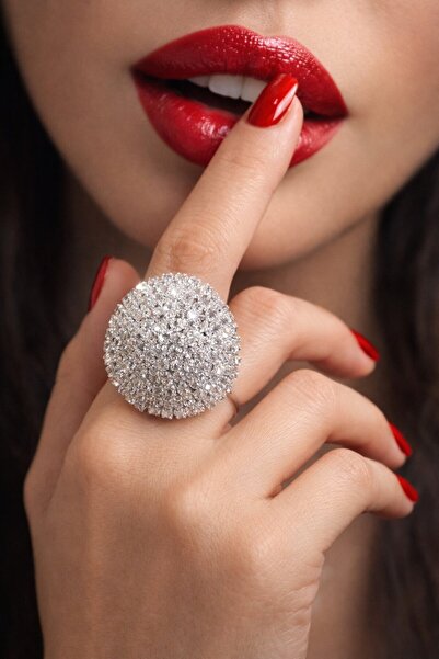 TAKIŞTIR Gümüş Renk Taş Detaylı Ayarlanabilir Yüzük