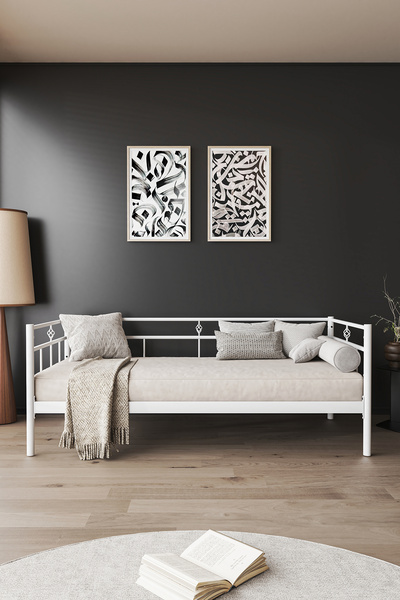 FANO Koza Daybed 90x190 Yatak Uyumlu Beyaz Metal Karyola Sedir, Bahçe Balkon ...
