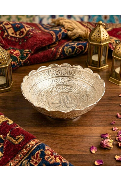 SUFİ TESBİH VE ESANS Geleneksel İşlemeli Korku ve Şifa Tası - Gümüş Renk Ayet...