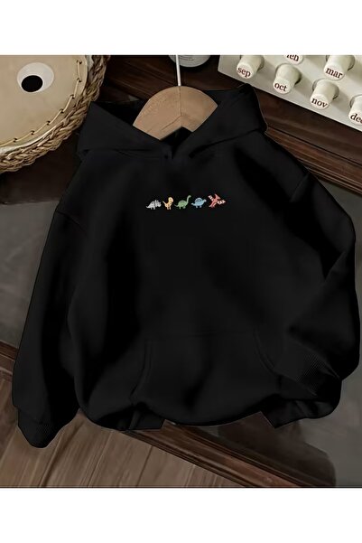 LELVANİ Lively and Colorful Small Dinosaur Printed Hoodie Sweatshirt