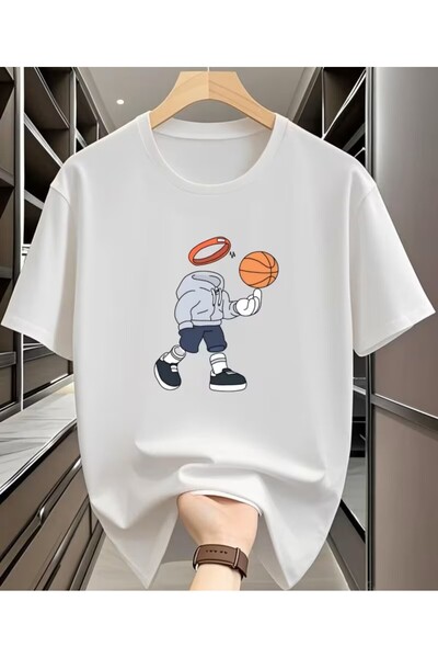 LELVANİ Men's Hip-Hop Basketball Printed Black/White T-Shirt