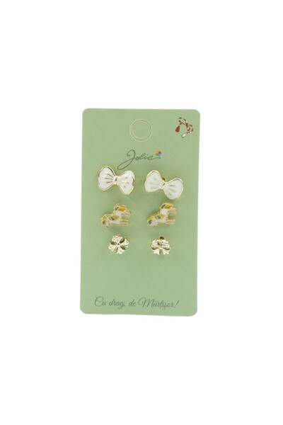 JOLIE Set of 3 Pairs of Earrings Bow, Unicorn, Flower, Jolie