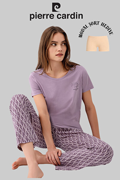Pierre Cardin Women's Lilac Wide Collar Pocket Detailed Pajama Set (Modal Sho...