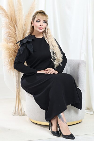 sinemisxxl Steel Cloth Stretch Fabric Plus Size Long Black Dress