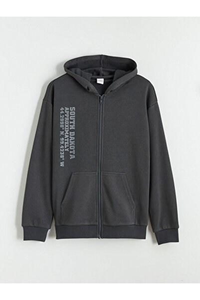 LC Waikiki Mg trenden anthracite Hooded boy's zippered sweatshirt