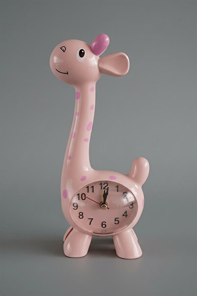 TAKIŞTIR Pembe Renk Zürafa Figürlü Dekoratif Alarmlı Masa Saati