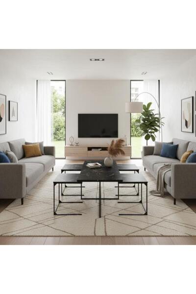 HOMEZ NEED طقم طاولة قهوة مكون من 5 قطع من الخشب الماليزي - أسود