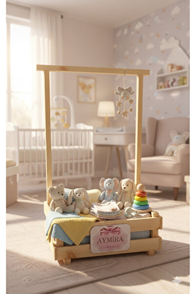 DDTREND Ahşap Bebek Kırk Sepeti - Ahşap Kasa - Bebek Sepeti - Doğal Ahşap Düz...