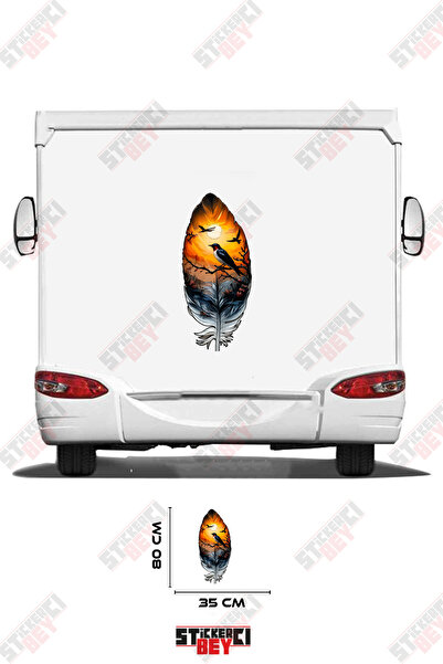 STİCKERCI BEY Caravan Sticker Coating with Bird and Sun Patterned Feather Visual