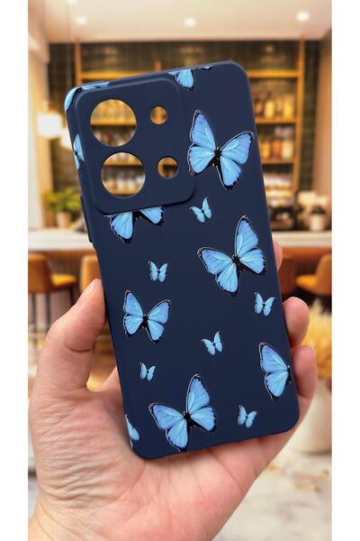 Vip Case Vivo Y36 Compatible Blue Butterfly Patterned Silicone Shock-Absorbin...