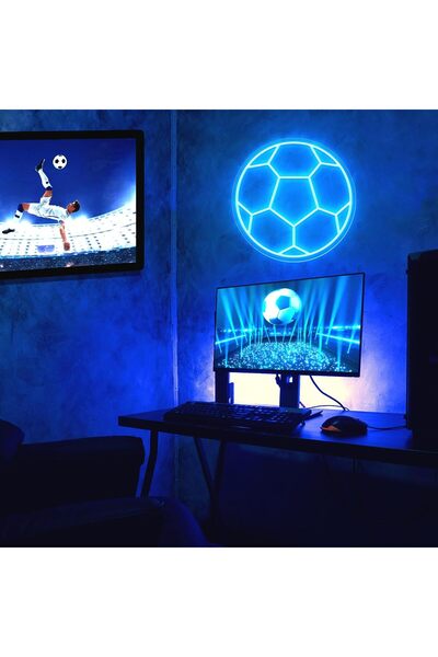Slasa Soccer LED Neon Sign – 32x32 cm Ice Blue Football Wall Light