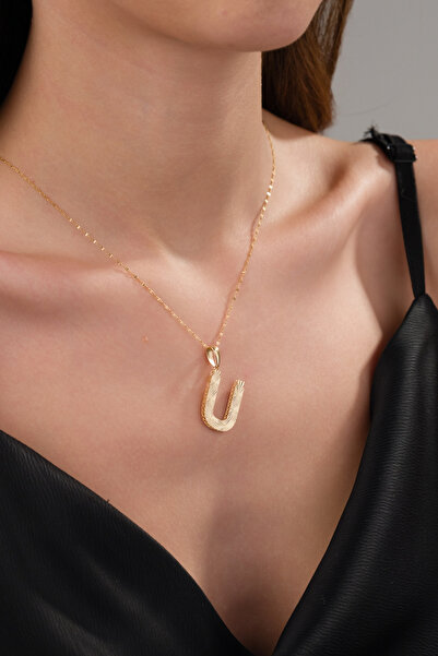 Zeynepli gold & jewelry 14 AYAR ALTIN BÜYÜK FÜZYON Ü HARFLİ KOLYE