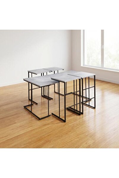 HOMEZ NEED طقم طاولة قهوة مكون من 5 قطع من الخشب الماليزي - رمادي فاتح